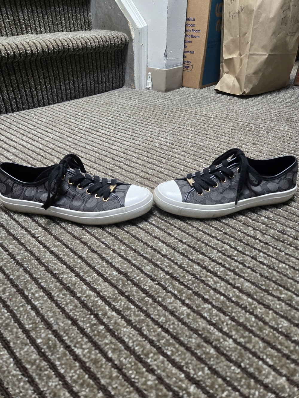 COACH Signature Gray and Black Lace-Up Sneakers - Picture 4 of 6